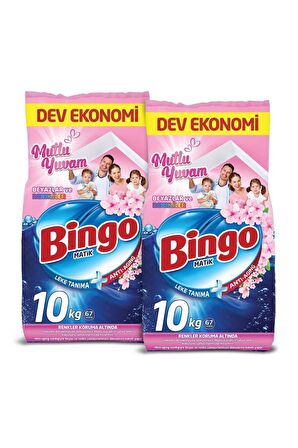 Bingo Matik 10 kg Mutlu Yuvam Renkliler ve Beyazlar Toz Çamaşır Deterjanı Ekonomi Paketi 2'li