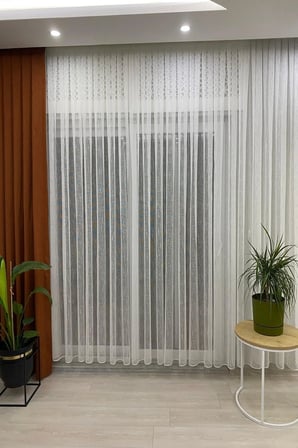Naturel Ekru Renkli Keten Tül Perde 1/3 Sık Pileli