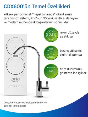 Prio CDX600 Praktic Tanksız Direkt Akışlı Otomatik Yıkamalı Pompalı Su Arıtma Cihazı