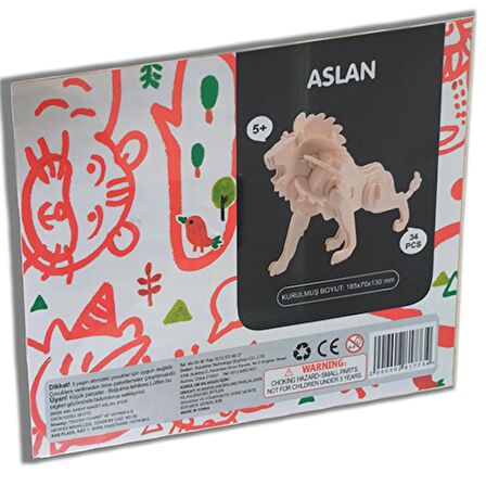 Ahşap Maket Aslan 34 Parça Kendin Yap Kit (DIY, Yapboz, Boyanabilir)