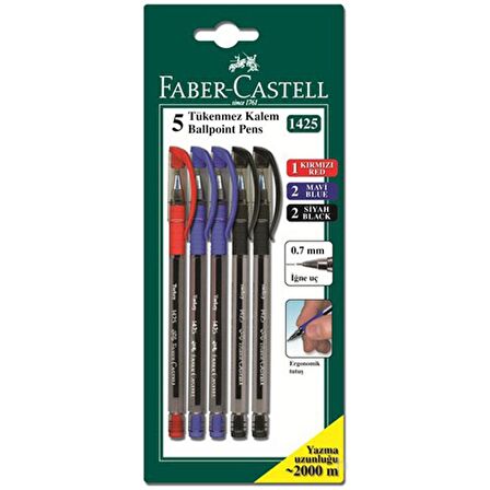 Faber-Castell 1425 5 Renk Tükenmez - 2 Siyah+2 Mavi+1 Kırmızı 5'li