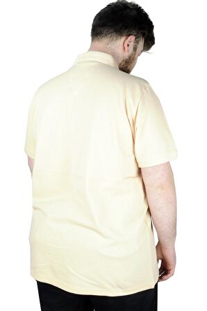 Mode XL Battal Beden Erkek Tshirt Polo Yaka Cepli Klasik Pike 20552 Bej
