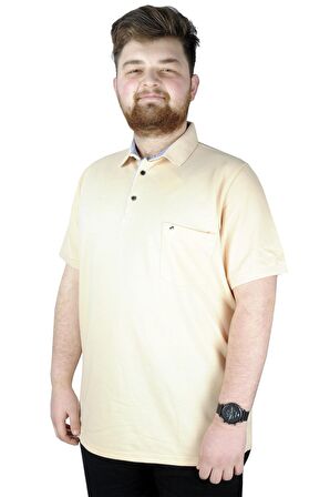 Mode XL Battal Beden Erkek Tshirt Polo Yaka Cepli Klasik Pike 20552 Bej