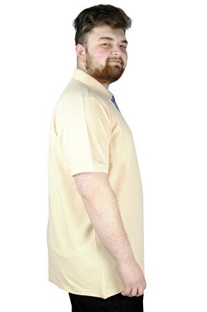 Mode XL Battal Beden Erkek Tshirt Polo Yaka Cepli Klasik Pike 20552 Bej