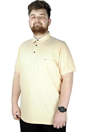 Mode XL Battal Beden Erkek Tshirt Polo Yaka Cepli Klasik Pike 20552 Bej