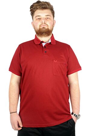 Mode XL Battal Beden Erkek Tshirt Polo Yaka Cepli Klasik Pike 20552 Bordo