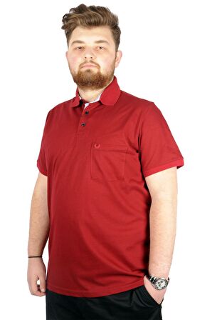 Mode XL Battal Beden Erkek Tshirt Polo Yaka Cepli Klasik Pike 20552 Bordo