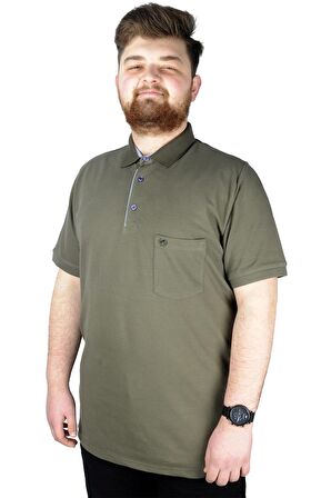 Mode XL Battal Beden Erkek Tshirt Polo Yaka Cepli Klasik Pike 20552 Haki