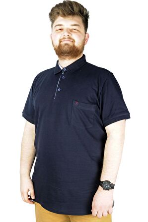 Mode XL Battal Beden Erkek Tshirt Polo Yaka Cepli Klasik Pike 20552 Lacivert