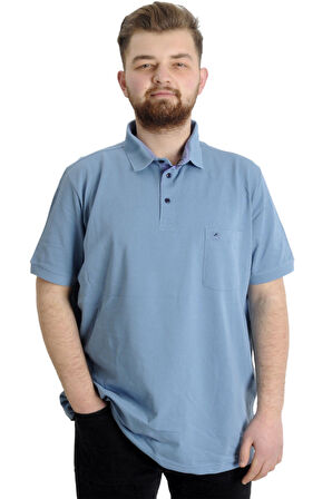 Mode XL Battal Beden Erkek Tshirt Polo Yaka Cepli Klasik Pike 20552 Mavi