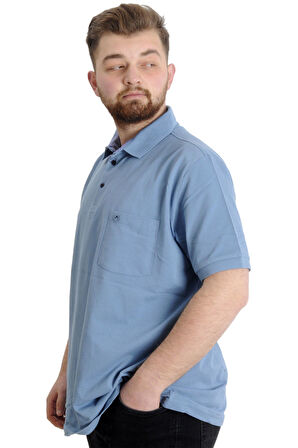 Mode XL Battal Beden Erkek Tshirt Polo Yaka Cepli Klasik Pike 20552 Mavi