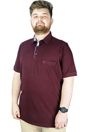 Mode XL Battal Beden Erkek Tshirt Polo Yaka Cepli Klasik Pike 20552 Mürdüm