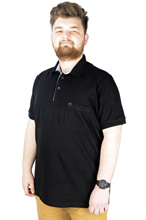 Mode XL Battal Beden Erkek Tshirt Polo Yaka Cepli Klasik Pike 20552 Siyah