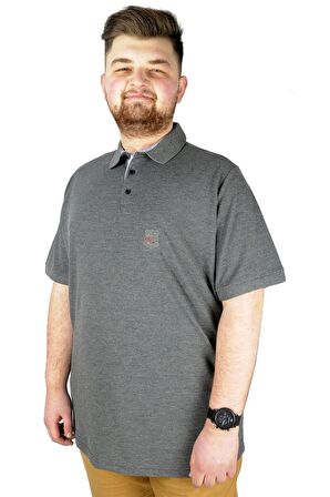 Mode XL Battal Beden Tshirt Polo Yaka Nakışlı Klasik Pike 20553 Antramelanj