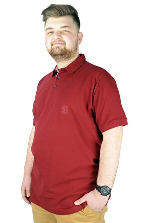 Mode XL Battal Beden Erkek Tshirt Polo Yaka Nakışlı Klasik Pike 20553 Bordo