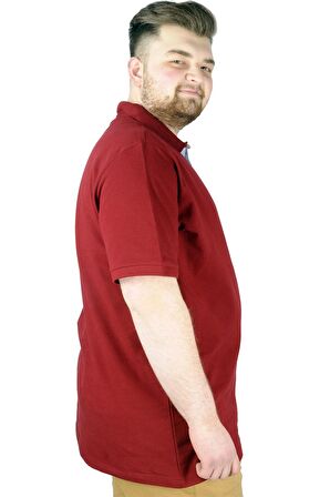 Mode XL Battal Beden Erkek Tshirt Polo Yaka Nakışlı Klasik Pike 20553 Bordo