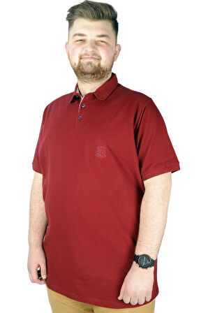 Mode XL Battal Beden Erkek Tshirt Polo Yaka Nakışlı Klasik Pike 20553 Bordo