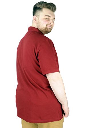 Mode XL Battal Beden Erkek Tshirt Polo Yaka Nakışlı Klasik Pike 20553 Bordo