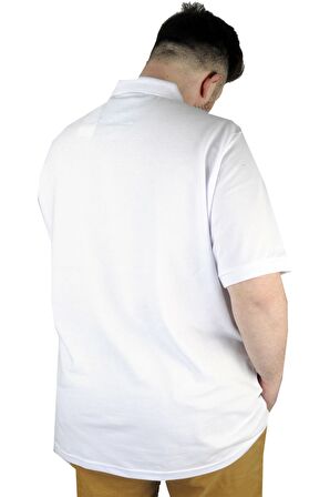 Mode XL Battal Beden Erkek Tshirt Polo Yaka Nakışlı Klasik Pike 20553 Beyaz