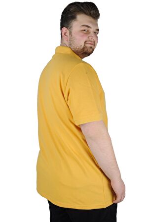 Mode XL Battal Beden Erkek Tshirt Polo Yaka Nakışlı Klasik Pike 20553 Hardal