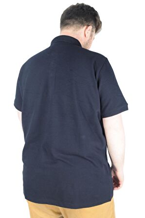 Mode XL Battal Beden Erkek Tshirt Polo Yaka Nakışlı Klasik Pike 20553 Lacivert