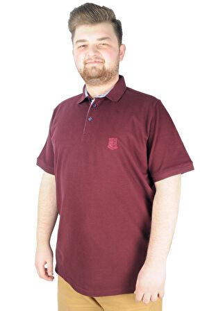 Mode XL Battal Beden Erkek Tshirt Polo Yaka Nakışlı Klasik Pike 20553 Mürdüm