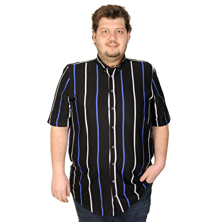 Mode XL Erkek Gömlek K Kol Striped 20306 Siyah