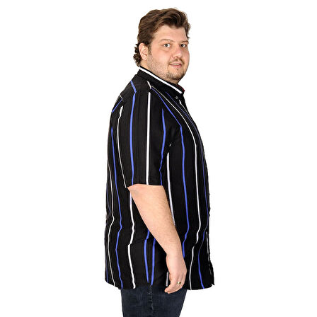 Mode XL Erkek Gömlek K Kol Striped 20306 Siyah