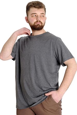 Mode XL Büyük Beden Erkek T-Shirt Basic 20031 Antramelanj