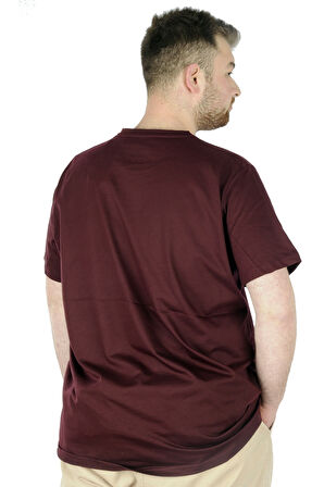 Mode XL Büyük Beden Erkek Tshirt Bisiklet Yaka Basic 20031 Bordo