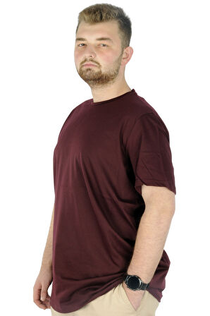 Mode XL Büyük Beden Erkek Tshirt Bisiklet Yaka Basic 20031 Bordo