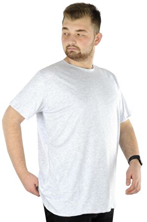 Mode XL Büyük Beden Erkek T-Shirt Basic 20031 Gri Melanj