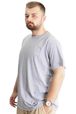 Mode XL Büyük Beden Erkek T-Shirt Basic 20031 Gri Melanj