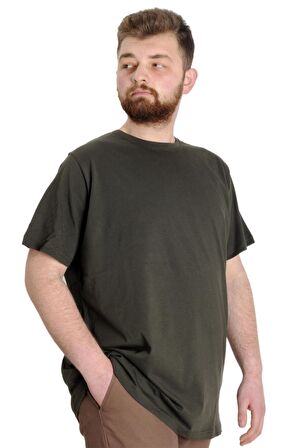 Mode XL Büyük Beden Erkek Tshirt Bisiklet Yaka Basic 20031 Haki