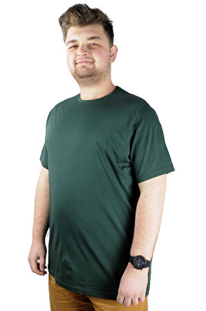 Mode XL Büyük Beden Erkek Tshirt Bisiklet Yaka Basic 20031 Nefti