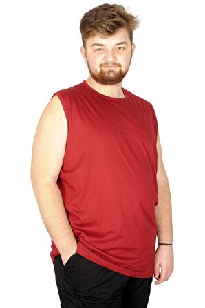 Mode XL Battal Beden Erkek Kolsuz Tshirt Düz 20003 Bordo