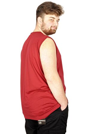 Mode XL Battal Beden Erkek Kolsuz Tshirt Düz 20003 Bordo