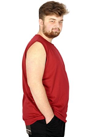 Mode XL Battal Beden Erkek Kolsuz Tshirt Düz 20003 Bordo