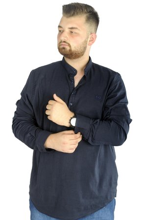 Mode XL Büyük Beden Erkek Keten Likralı UKol Hakim Yaka Gömlek 20388 Lacivert