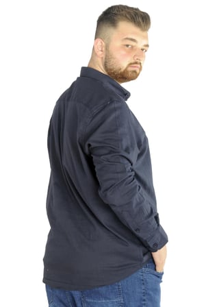 Mode XL Büyük Beden Erkek Keten Likralı UKol Hakim Yaka Gömlek 20388 Lacivert