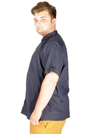 Mode XL Büyük Beden Keten Likralı Gömlek Cepli 20389