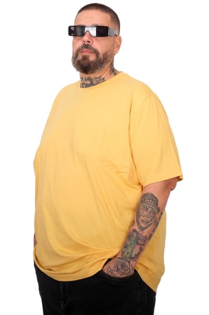 Mode XL Büyük Beden Unisex Bisiklet Basic Tshirt 20031 hardal