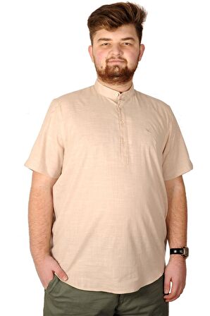 Mode XL Buyuk Beden Erkek Kısa Kol Hakim Yaka 20387 Bej