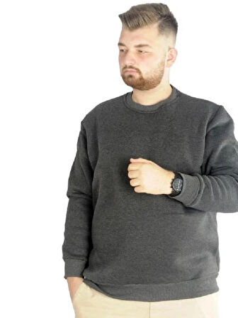  Mode Xl Erkek Sweatshirt Bisiklet Yaka Basic 20131 Antramelanj