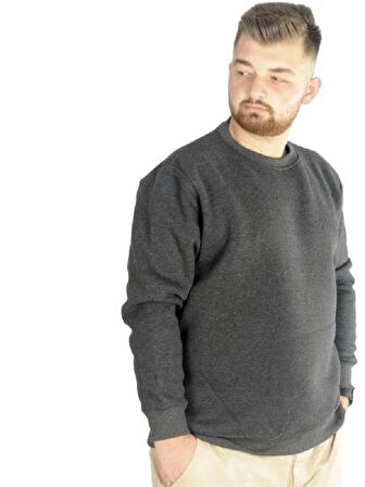  Mode Xl Erkek Sweatshirt Bisiklet Yaka Basic 20131 Antramelanj