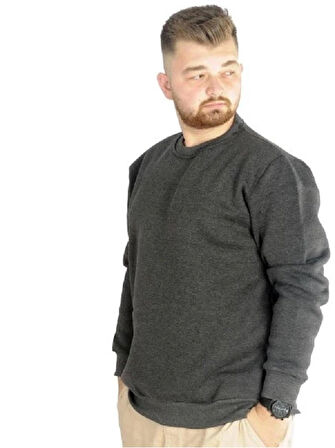  Mode Xl Erkek Sweatshirt Bisiklet Yaka Basic 20131 Antramelanj