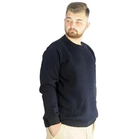  Mode Xl Erkek Sweatshirt Bisiklet Yaka Basic 20131 Lacivert