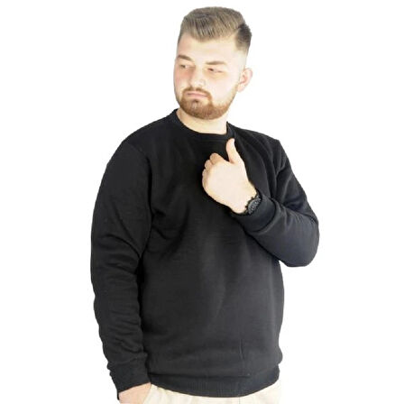  Mode Xl Erkek Sweatshirt Bisiklet Yaka Basic 20131 Siyah