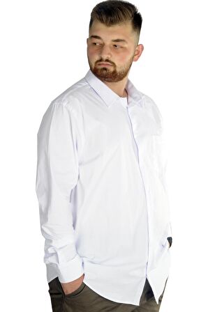 Mode XL Büyük Beden Erkek Klasik Cepli Gömlek Likralı 20350 Beyaz