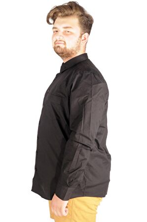 Mode XL Büyük Beden Erkek Klasik Cepli Gömlek Likralı 20350 Siyah